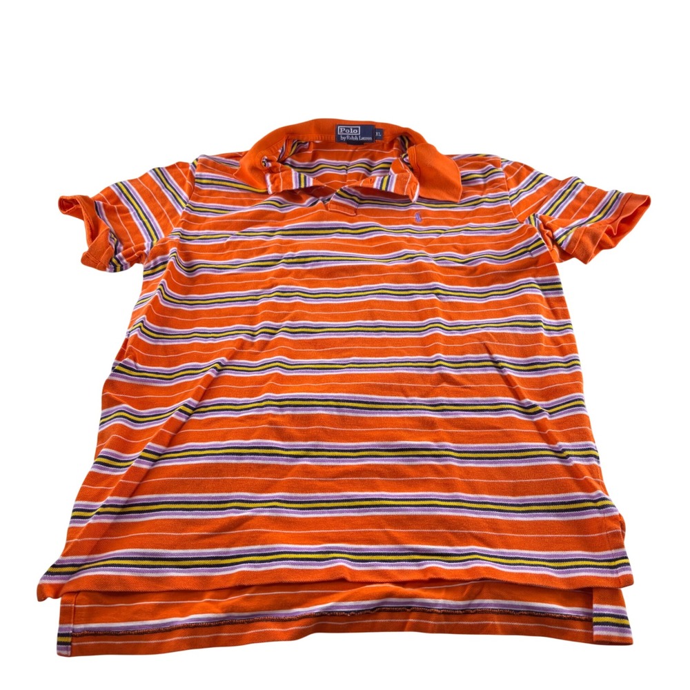 Polo Ralph Lauren Men XL Orange Striped Cotton Short Sleeve Polo Shirt Pony Logo